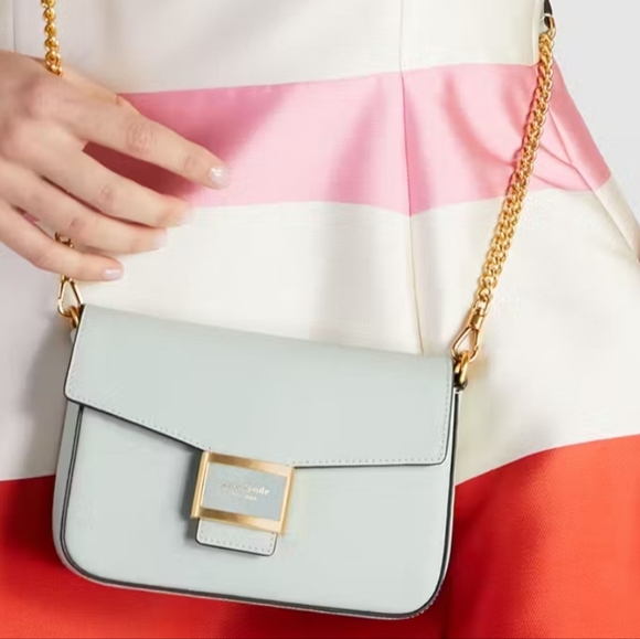 Crystal Blue $258 NWOT tag Kate Spade Katy Textured Leather Flap Chain Crossbody - Picture 5 of 6